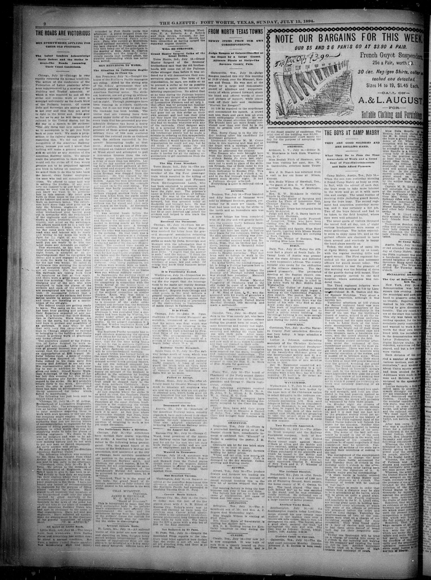 Fort Worth Gazette. (Fort Worth, Tex.), Vol. 18, No. 234, Ed. 1, Sunday, July 15, 1894
                                                
                                                    [Sequence #]: 2 of 16
                                                