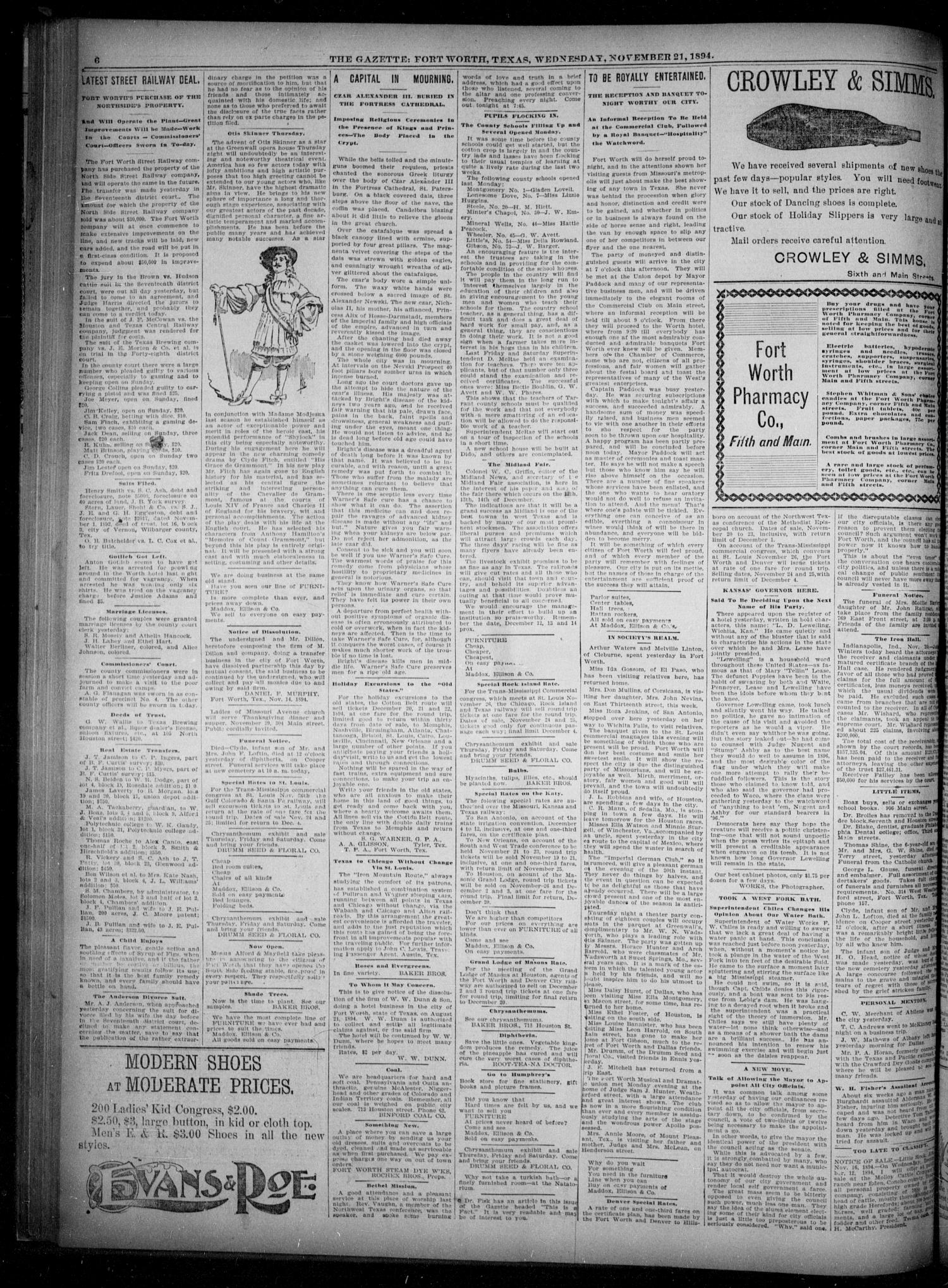 Fort Worth Gazette. (Fort Worth, Tex.), Vol. 18, No. 363, Ed. 1, Wednesday, November 21, 1894
                                                
                                                    [Sequence #]: 6 of 8
                                                