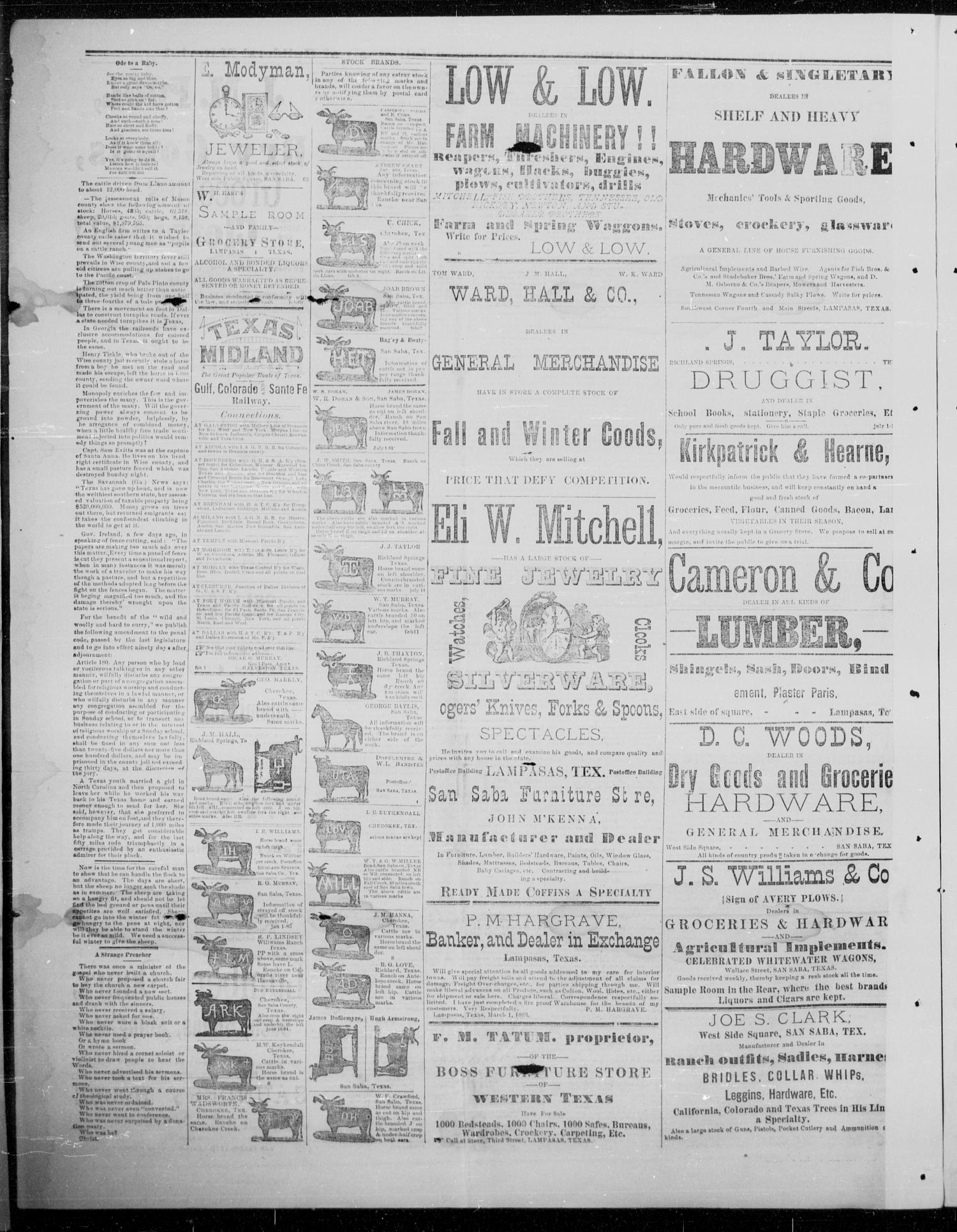 The San Saba News. (San Saba, Tex.), Vol. 10, No. 13, Ed. 1, Saturday, December 15, 1883
                                                
                                                    [Sequence #]: 4 of 4
                                                