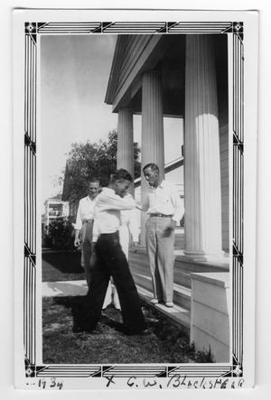 Primary view of object titled '[Men on porch of St. Paul's Church - Freeport, Tx.]'.