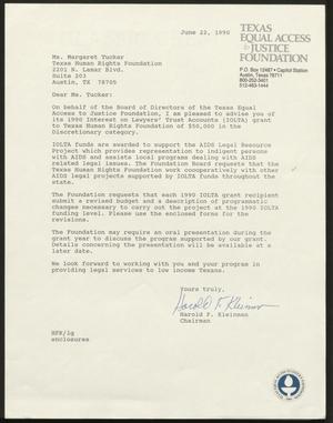 Primary view of object titled '[Letter from Harold F. Kleinman to Margaret Tucker, June 22, 1990]'.