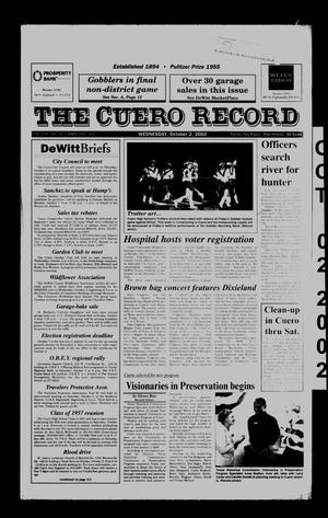 Primary view of object titled 'The Cuero Record (Cuero, Tex.), Vol. 108, No. 40, Ed. 1 Wednesday, October 2, 2002'.