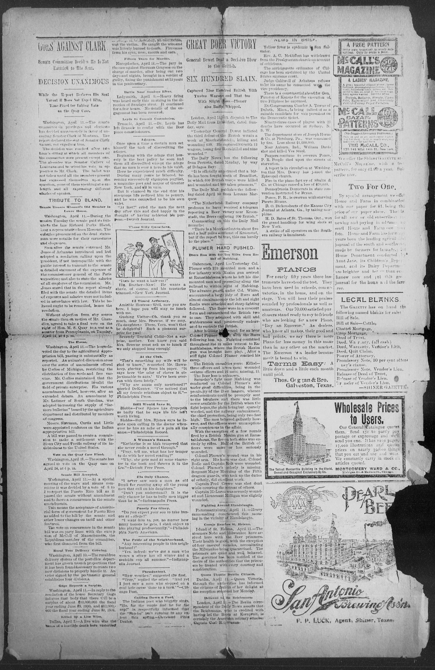 Shiner Gazette. (Shiner, Tex.), Vol. 7, No. 47, Ed. 1, Wednesday, April 18, 1900
                                                
                                                    [Sequence #]: 3 of 8
                                                