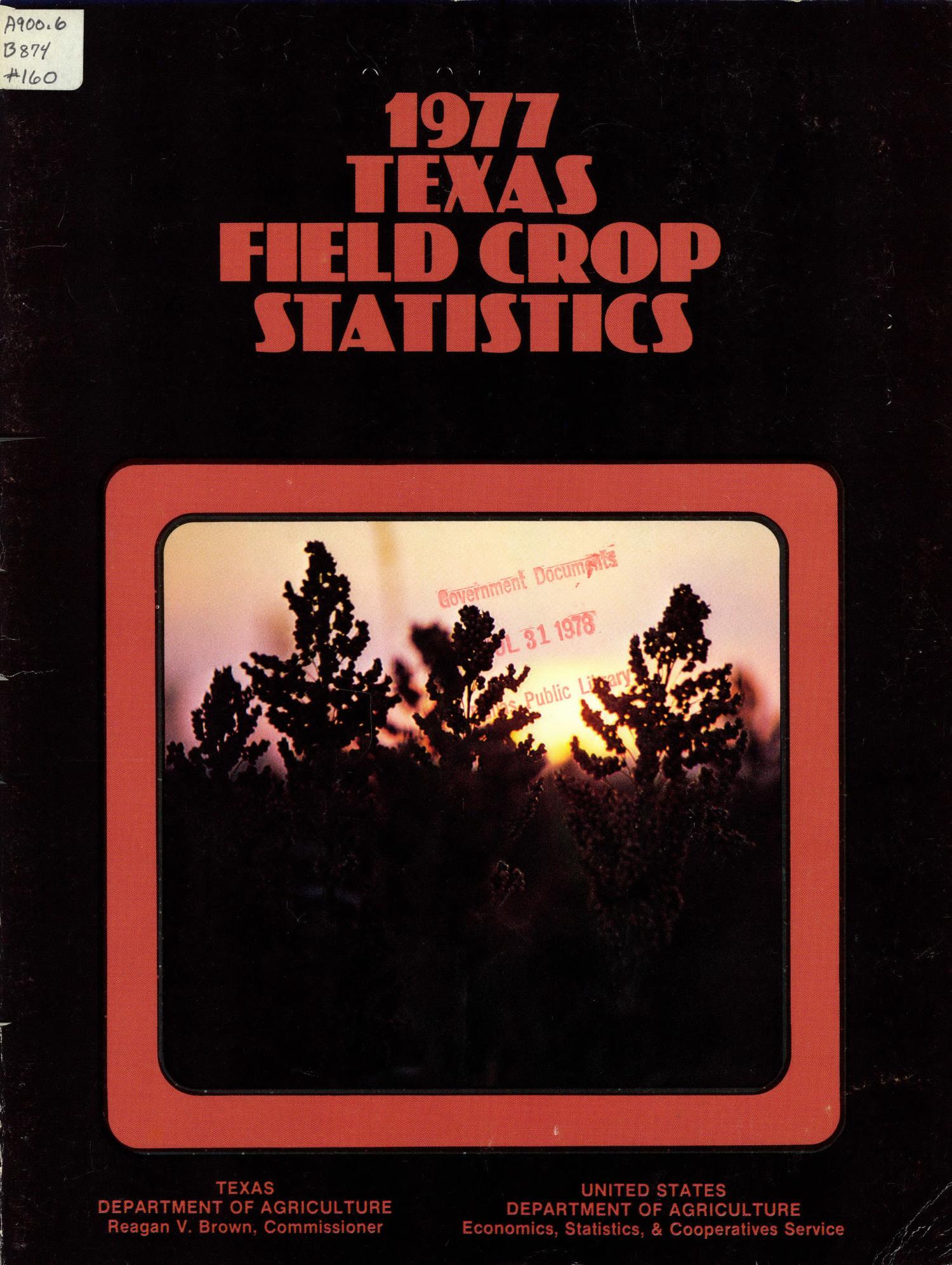 1977 Texas Field Crop Statistics
                                                
                                                    FRONT COVER
                                                