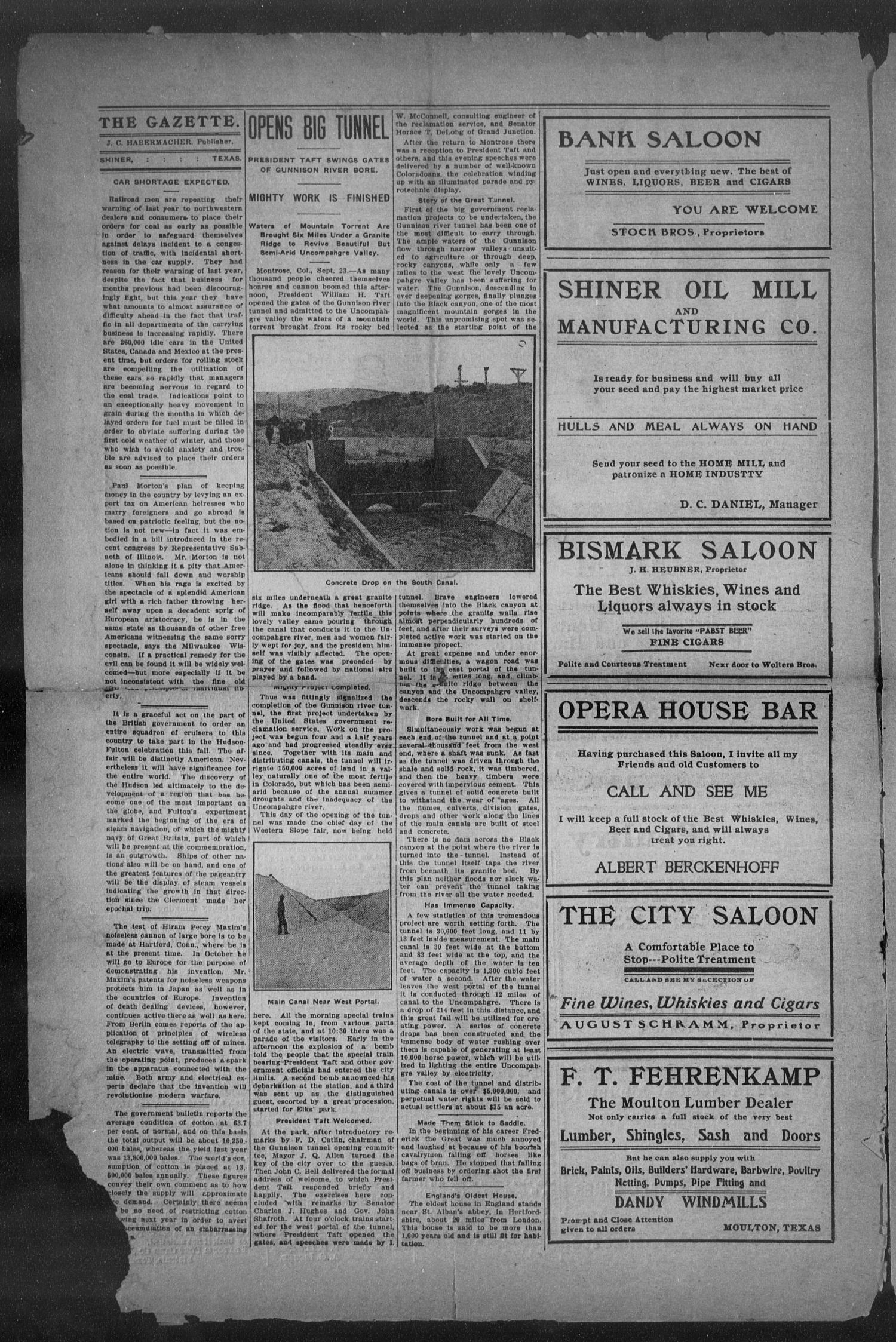 Shiner Gazette. (Shiner, Tex.), Vol. 17, No. 8, Ed. 1, Thursday, September 30, 1909
                                                
                                                    [Sequence #]: 2 of 8
                                                