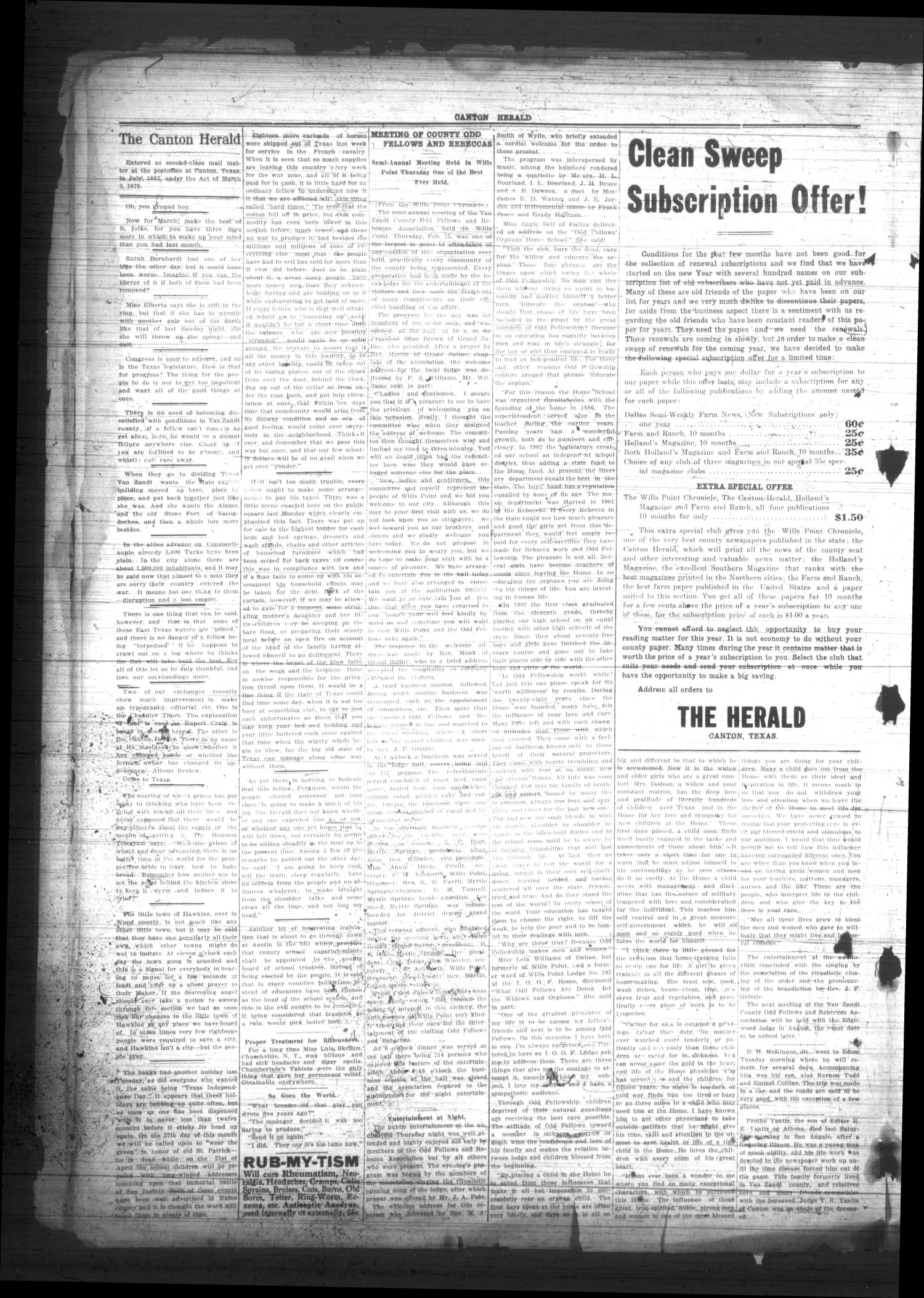 The Canton Herald (Canton, Tex.), Vol. 33, No. 35, Ed. 1 Thursday, March 4, 1915
                                                
                                                    [Sequence #]: 2 of 4
                                                
