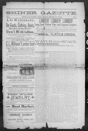 Primary view of object titled 'Shiner Gazette. (Shiner, Tex.), Vol. 1, No. 15, Ed. 1, Thursday, October 12, 1893'.