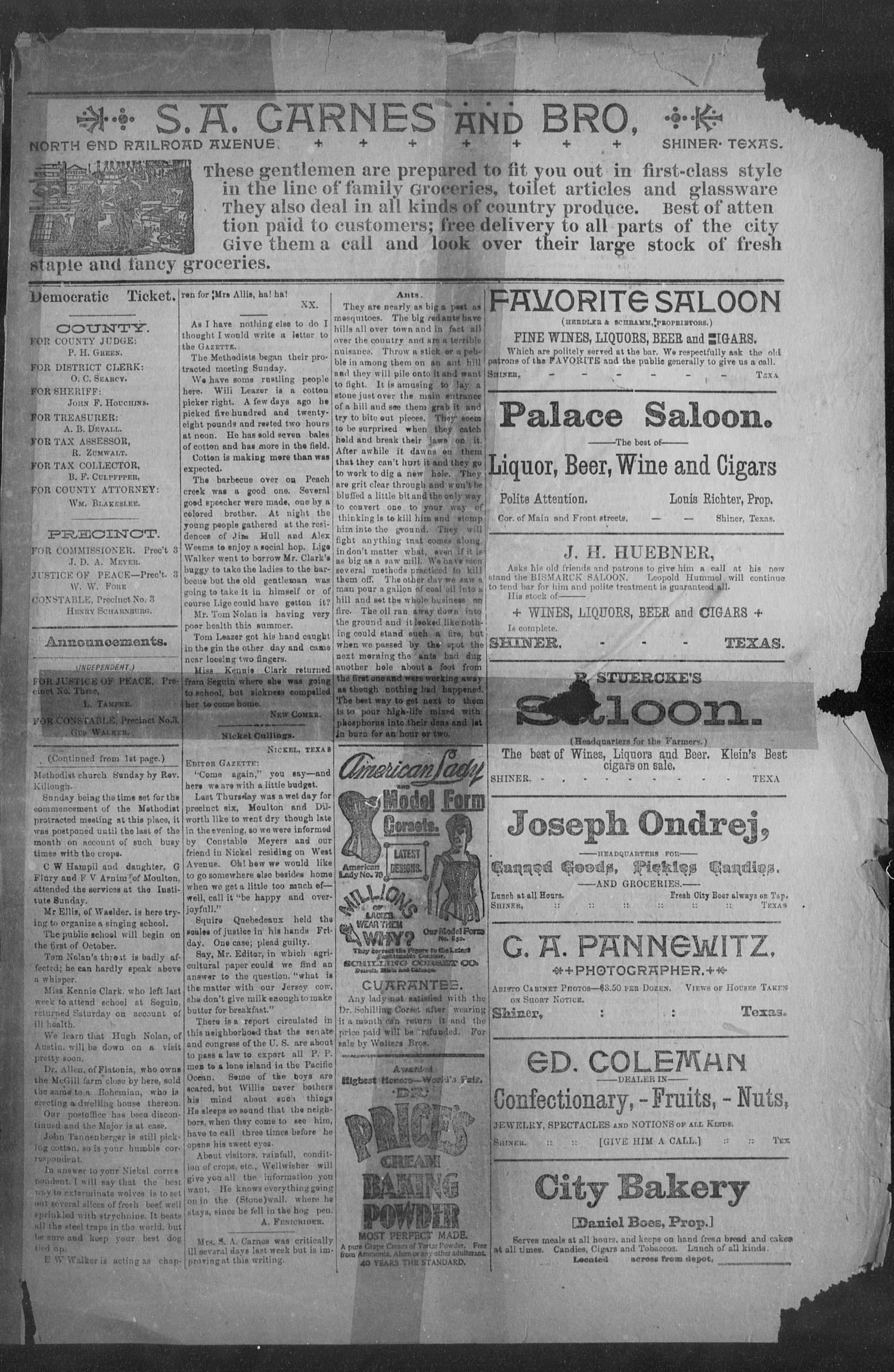 Shiner Gazette. (Shiner, Tex.), Vol. 2, No. 12, Ed. 1, Thursday, September 13, 1894
                                                
                                                    [Sequence #]: 3 of 4
                                                