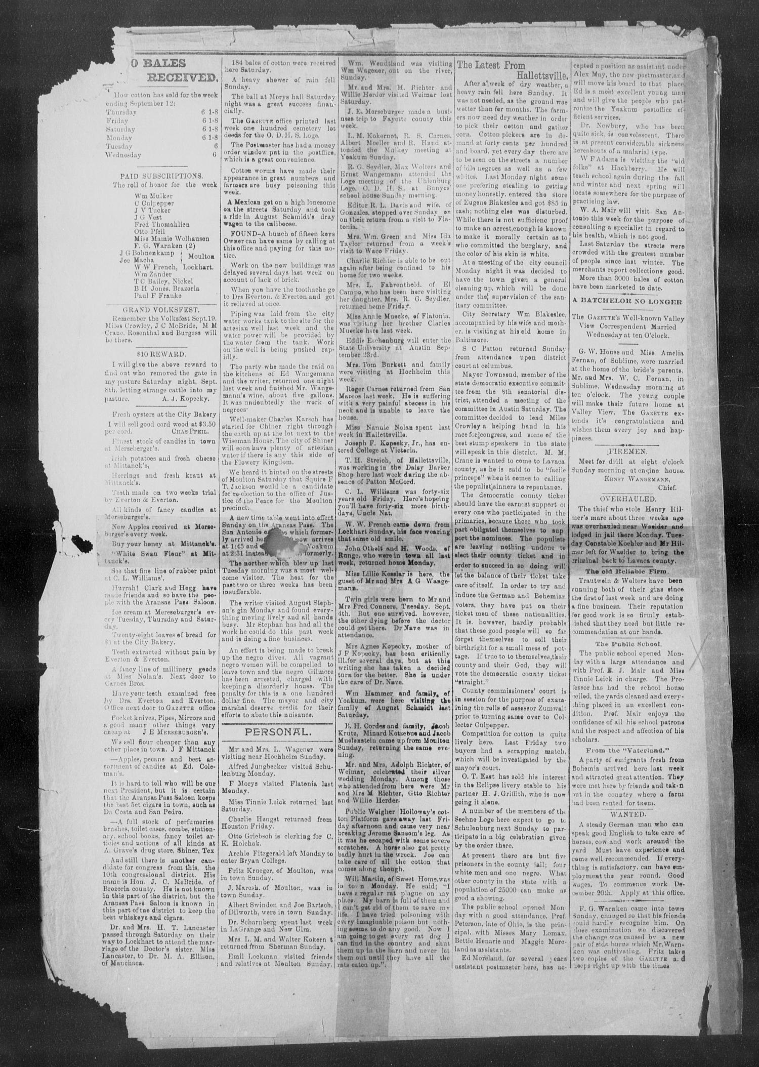 Shiner Gazette. (Shiner, Tex.), Vol. 2, No. 12, Ed. 1, Thursday, September 13, 1894
                                                
                                                    [Sequence #]: 4 of 4
                                                