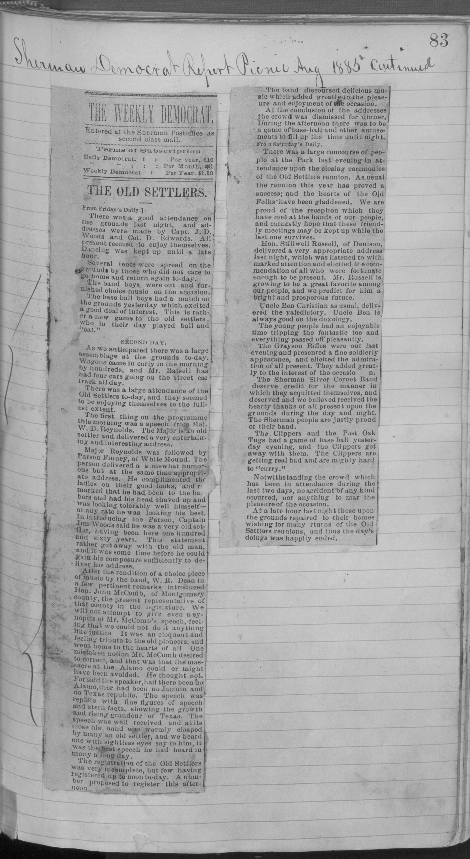 Old Settler's Association of Grayson County, Vol. 1.
                                                
                                                    [Sequence #]: 83 of 322
                                                