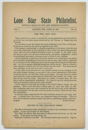 Primary view of object titled 'Lone Star State Philatelist, Volume 1, Number 34, April 22, 1895'.
