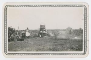 Primary view of object titled '[Cowhand Campsite with Chuckwagon and Tent]'.