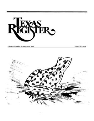 Primary view of object titled 'Texas Register, Volume 25, Number 33, Pages 7953-8094, August 18, 2000'.