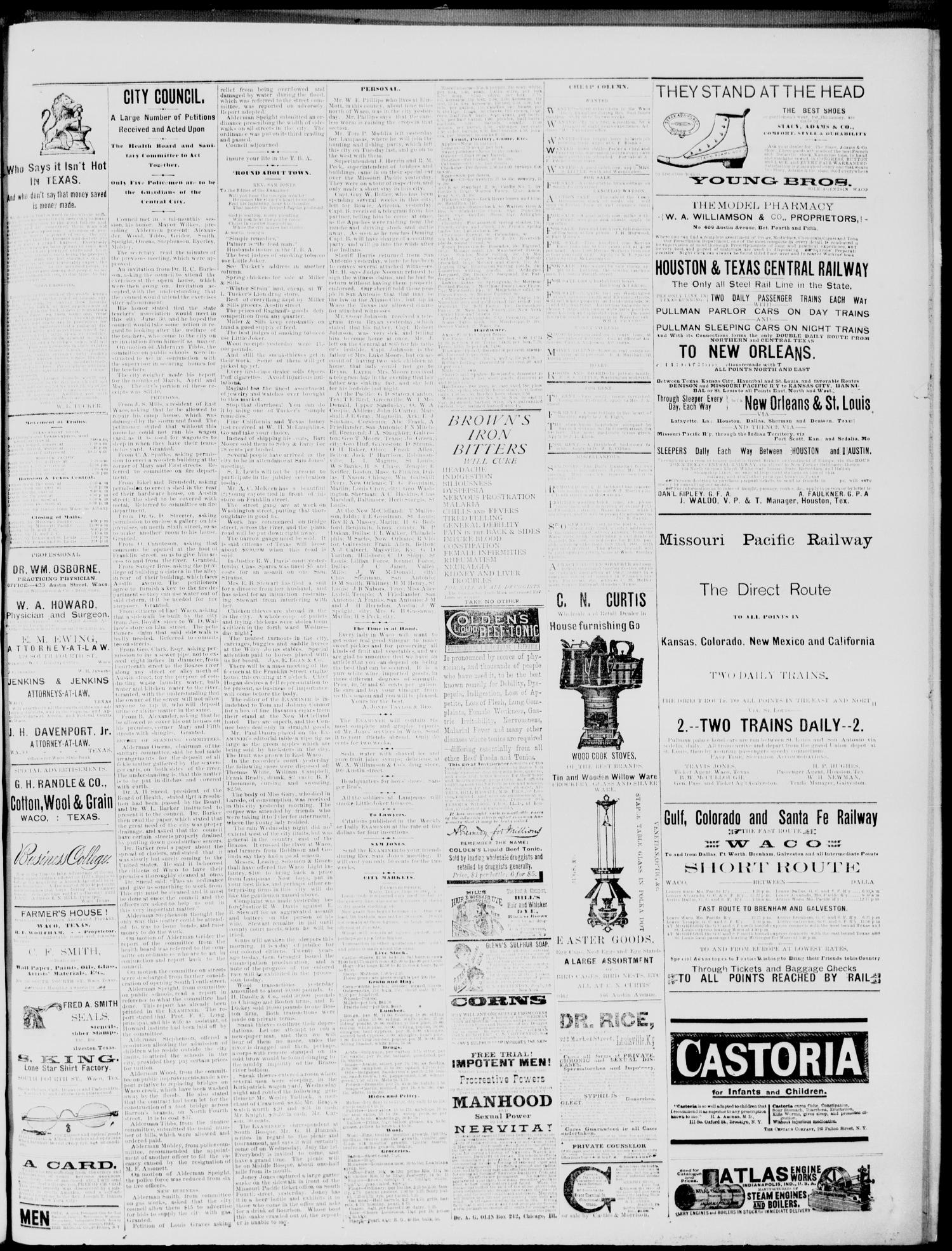 Waco Daily Examiner (Waco, Tex), Vol. 18, No. 199, Ed. 1, Friday, June 19, 1885
                                                
                                                    [Sequence #]: 3 of 4
                                                
