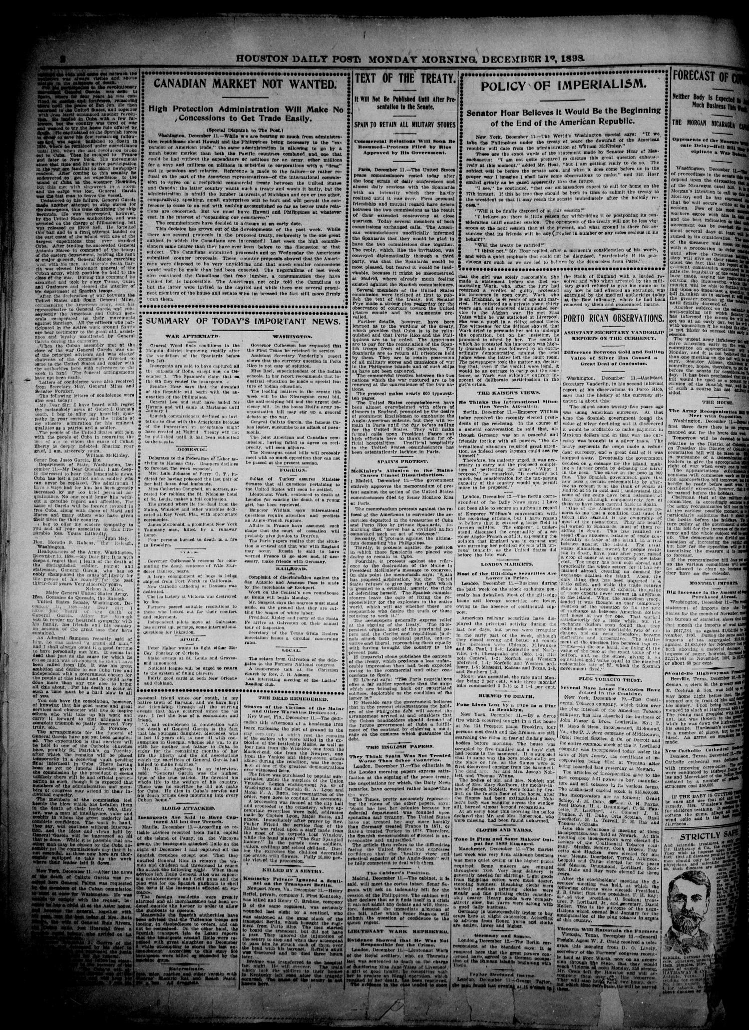 The Houston Daily Post (Houston, Tex.), Vol. 14, No. 254, Ed. 1, Monday, December 12, 1898
                                                
                                                    [Sequence #]: 2 of 8
                                                