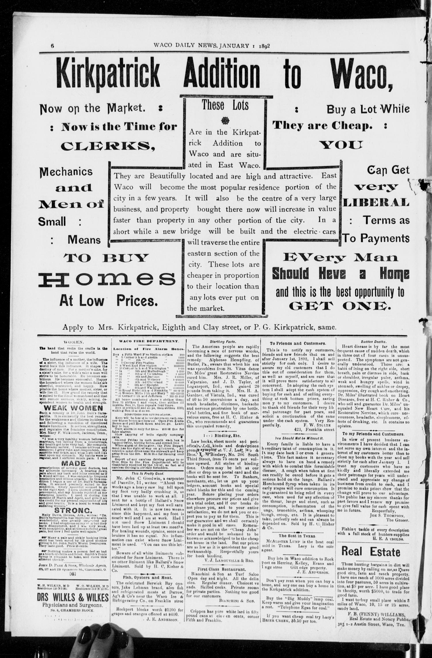 The Waco Evening News. (Waco, Tex.), Vol. 4, No. 148, Ed. 1, Friday, January 1, 1892
                                                
                                                    [Sequence #]: 6 of 8
                                                