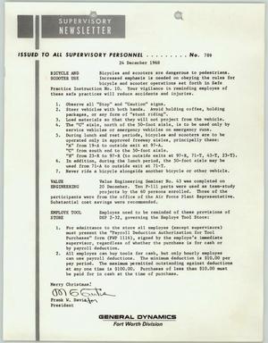 Primary view of object titled 'Convair Supervisory Newsletter, Number 789, December 24, 1968'.