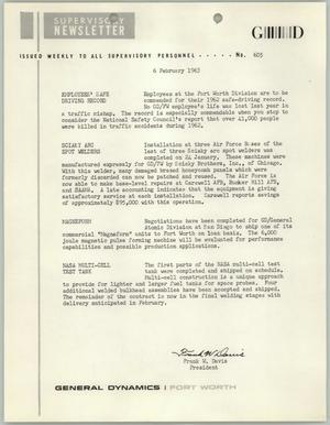 Primary view of object titled 'Convair Supervisory Newsletter, Number 605, February 6, 1963'.