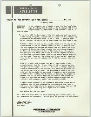 Primary view of object titled 'Convair Supervisory Newsletter, Number 765, January 10, 1968'.