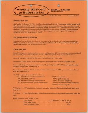 Primary view of object titled 'Convair Weekly Report to Supervision, Number 967, November 5, 1975'.