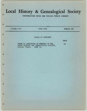 Primary view of object titled 'Local History & Genealogical Society, Volume 8, Number 2, June 1962'.