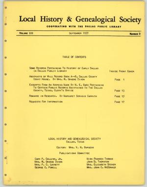Primary view of Local History & Genealogical Society, Volume 3, Number 2, September 1957
