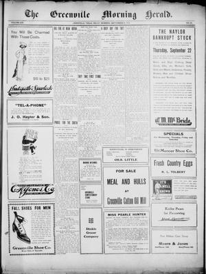 Primary view of object titled 'The Greenville Morning Herald. (Greenville, Tex.), Vol. 20, No. 20, Ed. 1, Friday, September 23, 1910'.