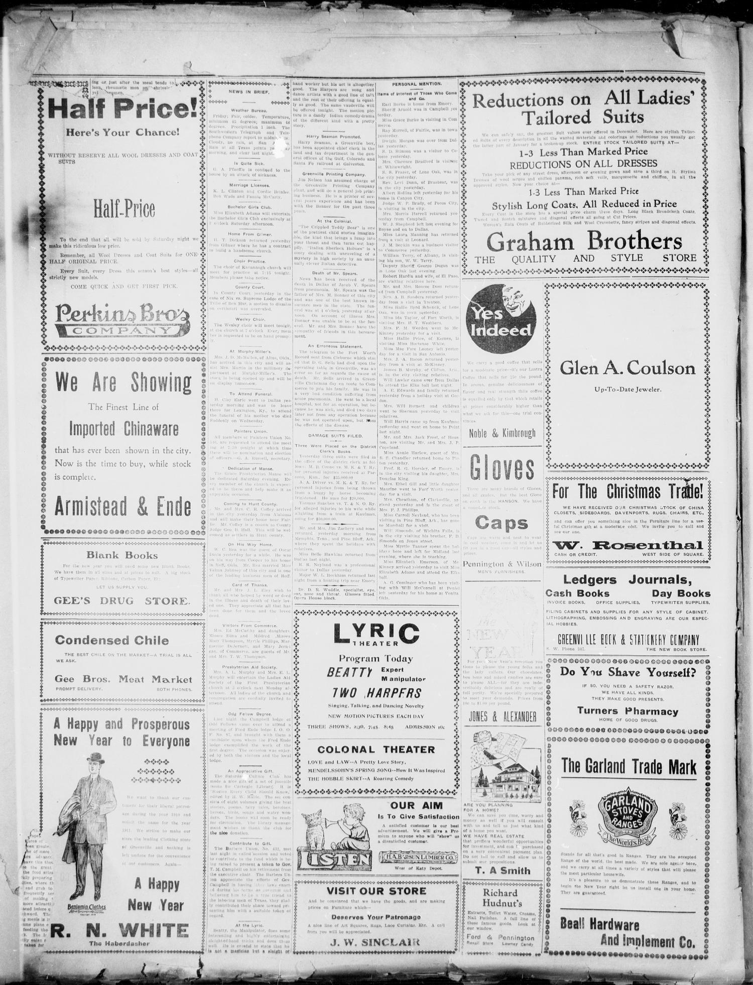 The Greenville Morning Herald. (Greenville, Tex.), Vol. 20, No. 102, Ed. 1, Friday, December 30, 1910
                                                
                                                    [Sequence #]: 4 of 4
                                                