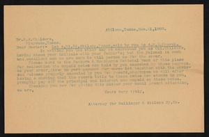 Primary view of object titled '[Letter From an Attorney for Ballinger & Abilene Ry. Co. To Dr. R. A. Childers, December 21, 1908]'.