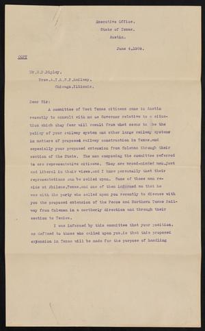Primary view of object titled '[Letter from T. M. Campbell to E. P. Ripley, June 4, 1909]'.