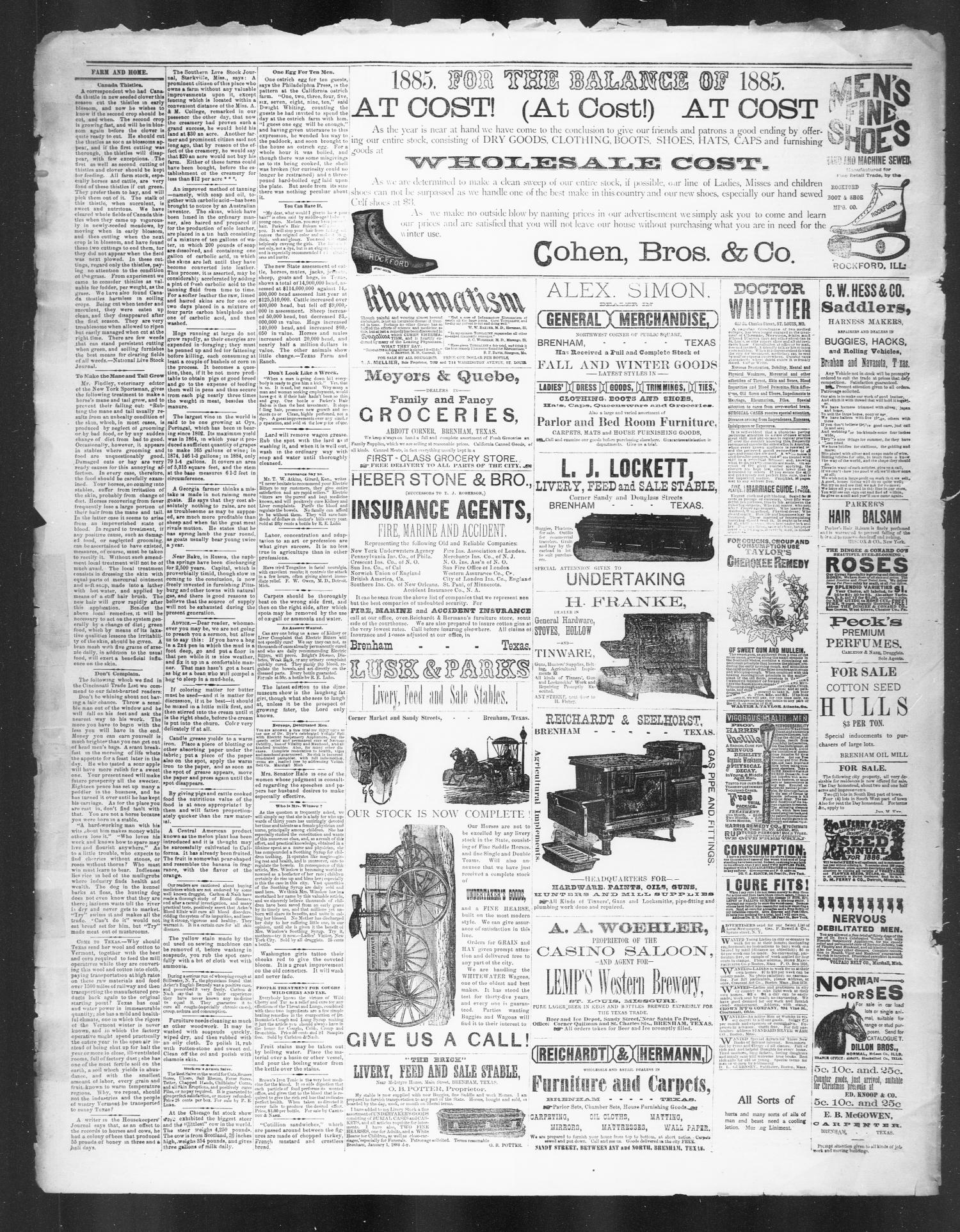 Brenham Weekly Banner. (Brenham, Tex.), Vol. 21, No. 2, Ed. 1, Thursday, January 14, 1886
                                                
                                                    [Sequence #]: 4 of 4
                                                