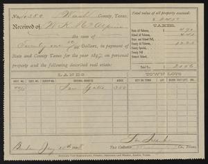 Primary view of object titled '[Receipt for Taxes Paid to Washington County, 1897]'.