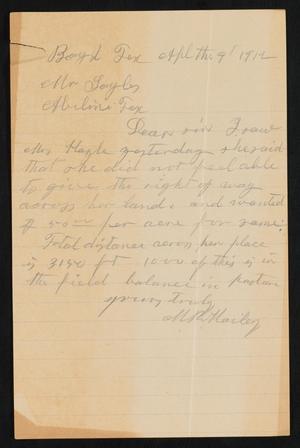 Primary view of object titled '[Letter from M. R. Hailey to Henry Sayles, April 9, 1919]'.