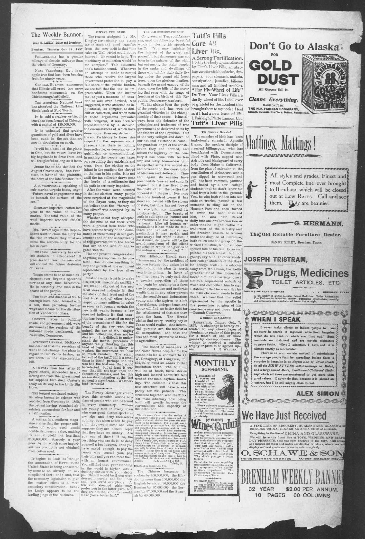 Brenham Weekly Banner. (Brenham, Tex.), Vol. 31, No. 45, Ed. 1, Thursday, October 14, 1897
                                                
                                                    [Sequence #]: 8 of 10
                                                