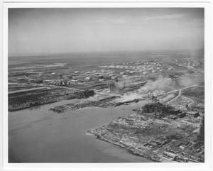 Primary view of object titled '[An aerial view of the port area after the 1947 Texas City Disaster]'.