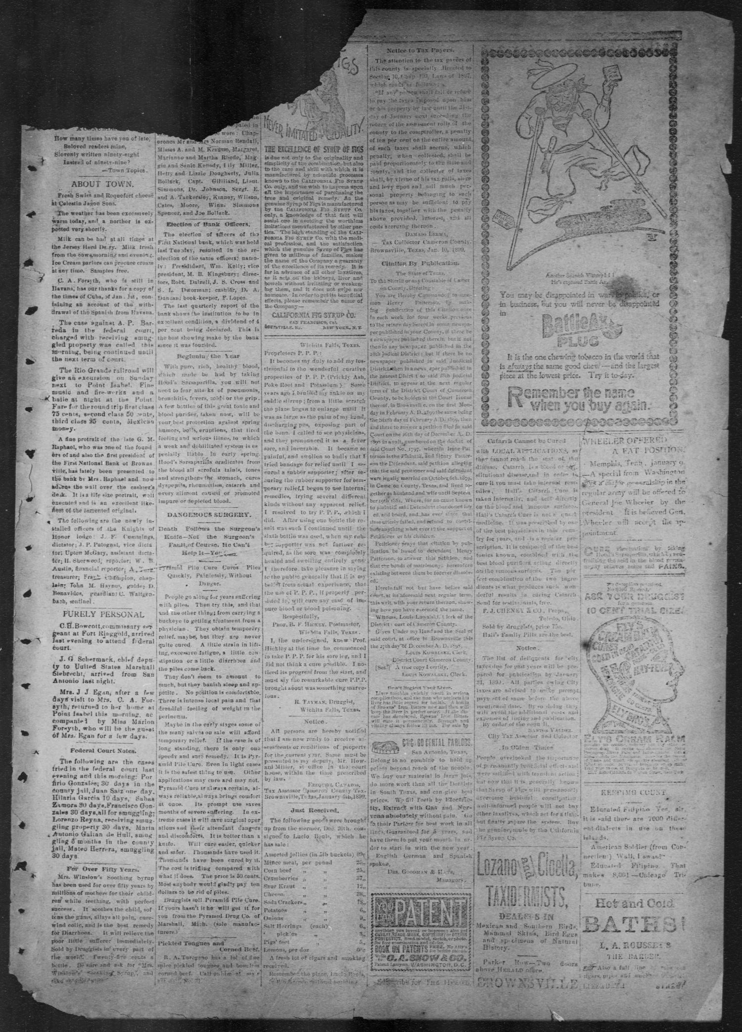 The Brownsville Daily Herald. (Brownsville, Tex.), Vol. 7, No. 180, Ed. 1, Friday, January 13, 1899
                                                
                                                    [Sequence #]: 3 of 4
                                                