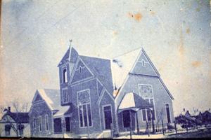 Primary view of object titled '[Exterior of the First Baptist Church]'.