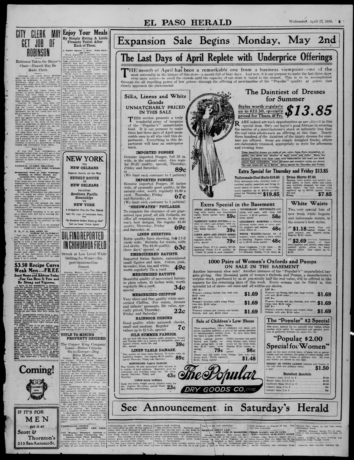 El Paso Herald (El Paso, Tex.), Ed. 1, Wednesday, April 27, 1910
                                                
                                                    [Sequence #]: 3 of 16
                                                