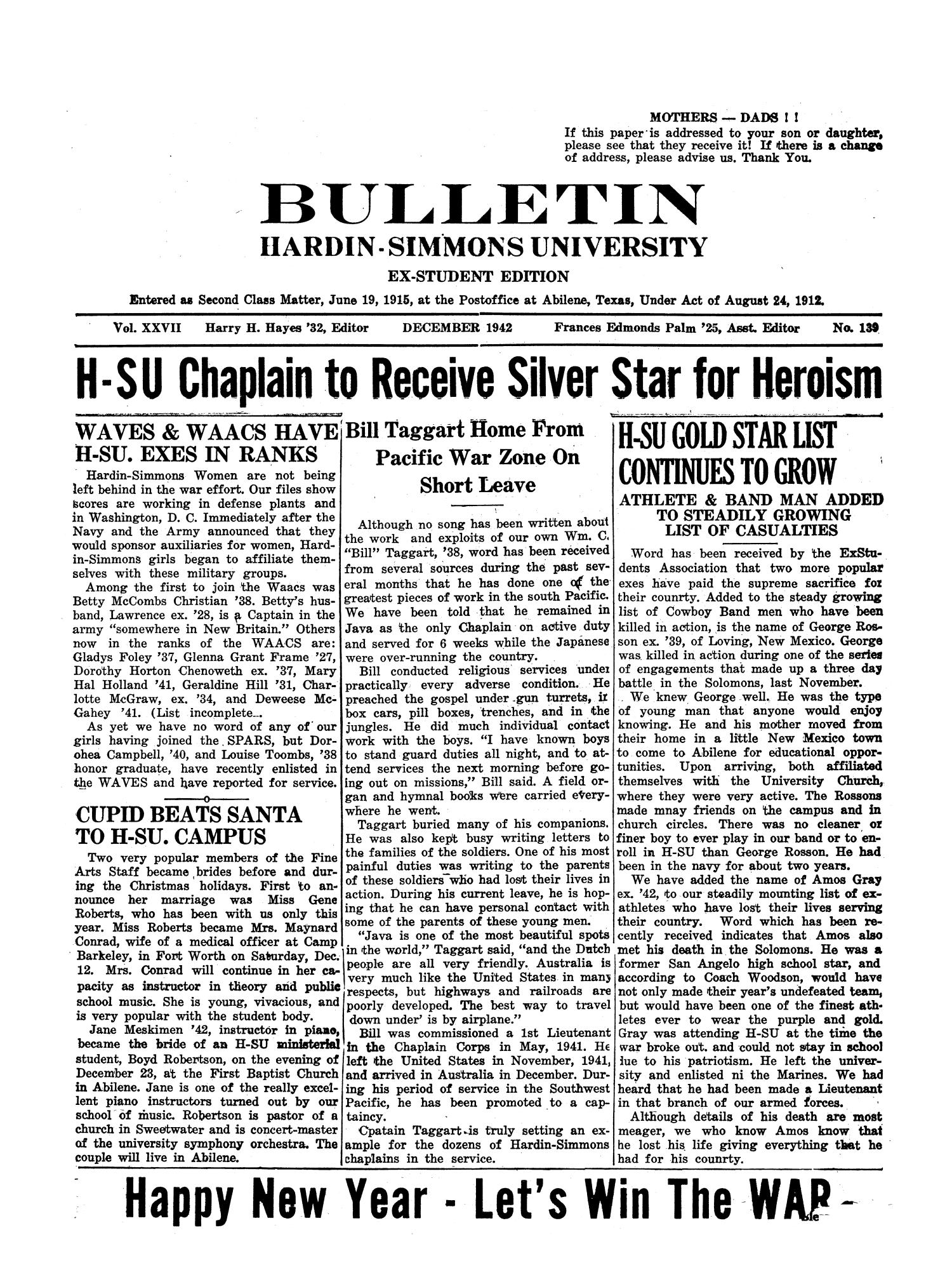 Bulletin: Hardin-Simmons University, Ex-Student Edition, December 1942
                                                
                                                    1
                                                