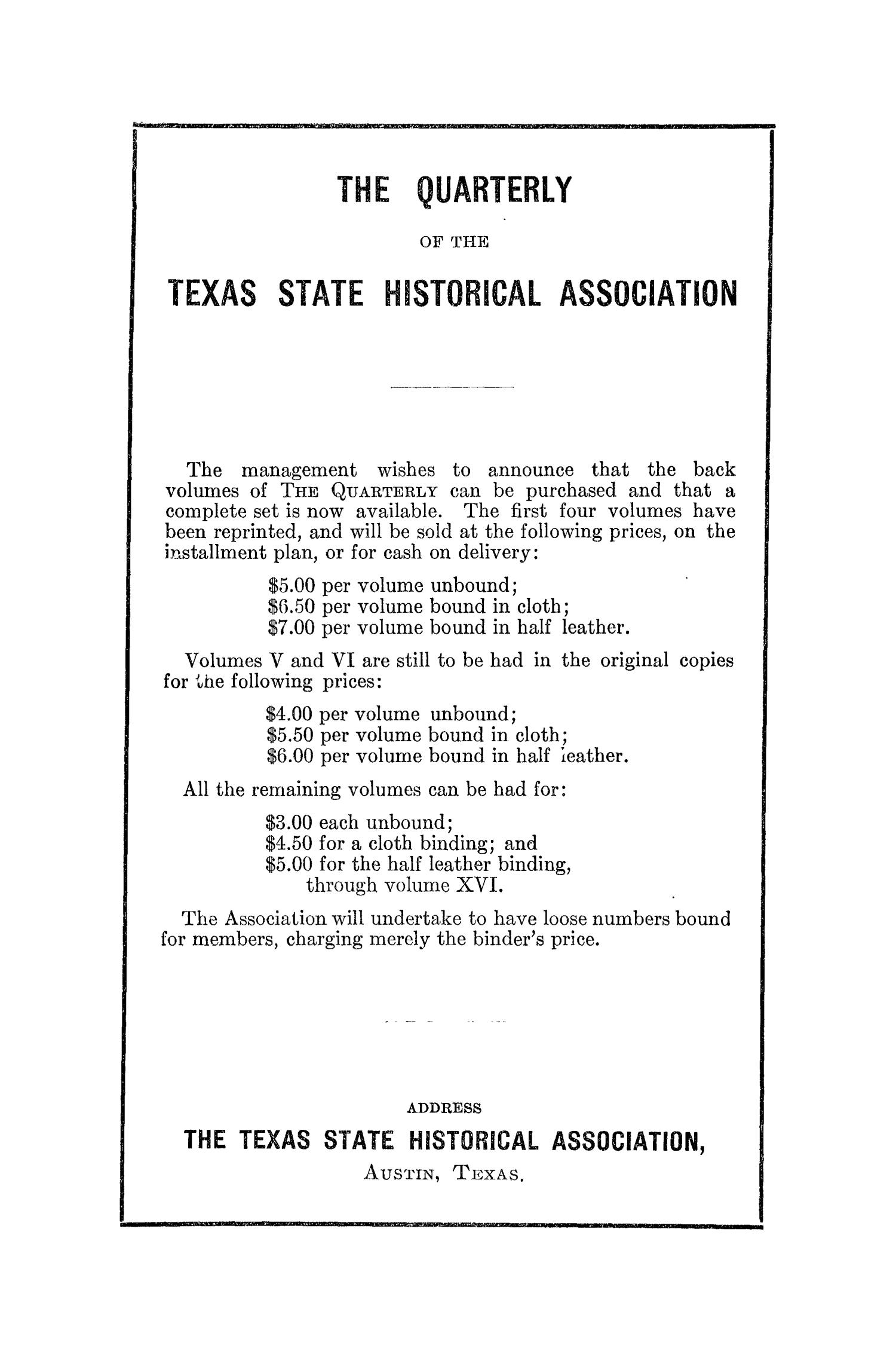 The Southwestern Historical Quarterly, Volume 29, July 1925 - April, 1926
                                                
                                                    None
                                                