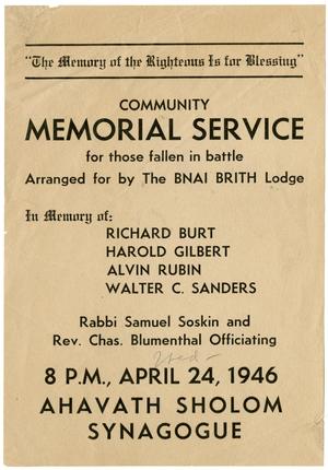 Primary view of [Memorial Service Flyer]