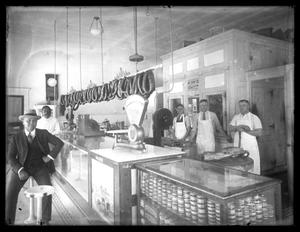 Primary view of object titled '[Interior View of Butcher Shop]'.