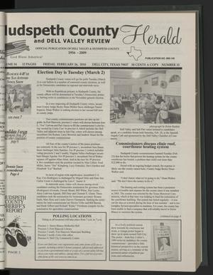 Primary view of object titled 'Hudspeth County Herald and Dell Valley Review (Dell City, Tex.), Vol. 54, No. 15, Ed. 1 Friday, February 26, 2010'.