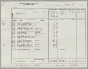 Primary view of object titled 'Imperial Sugar Company Estimated Daily Cash Balance: July 29, 1960'.