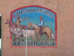 Primary view of object titled 'Chisholm Trail Trad'in Post, mural in Meridian'.