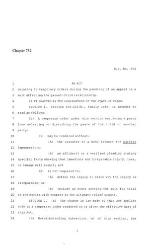 Primary view of object titled '86th Texas Legislature, Regular Session, House Bill 554, Chapter 732'.