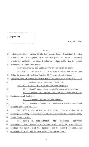 Primary view of object titled '86th Texas Legislature, Regular Session, House Bill 2380, Chapter 288'.