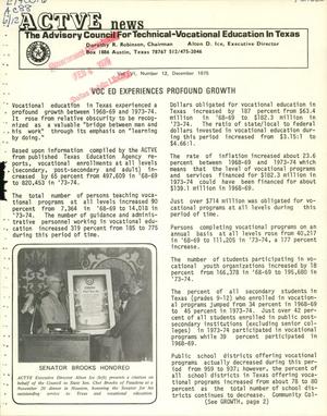 Primary view of object titled 'ACTVE News, Volume 6, Number 12, December 1975'.