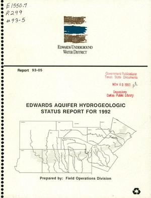 Primary view of object titled 'Edwards Aquifer Hydrogeologic Status Report for 1992'.