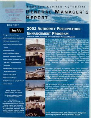 Primary view of object titled 'Edwards Aquifer Authority General Manager's Report, July 2002'.